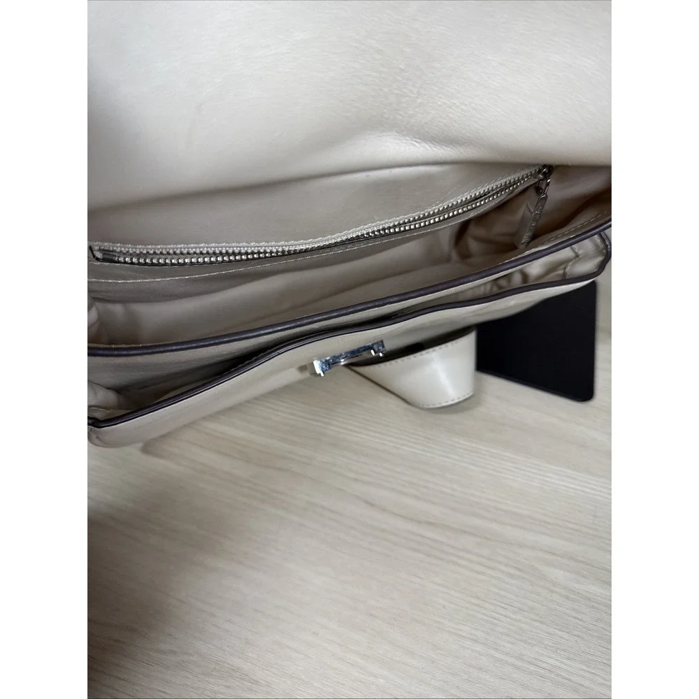 Tory Burch Cream Smooth Leather James Saddle Bag Silver Hardware‎ Adjustable